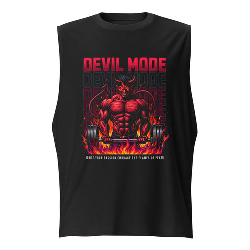 Devil Mode Gym Bodybuilder en playera sin mangas de gym Gymbros — diseño al frente