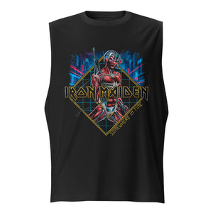 Iron Maiden Eddie Cyberpunk Diamond en playera sin mangas de gym Gymbros — diseño al frente