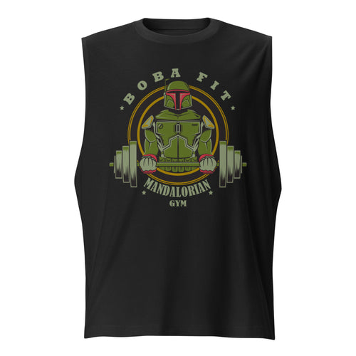 Boba Fett Mandalorian Gym en playera sin mangas de gym Gymbros — diseño al frente