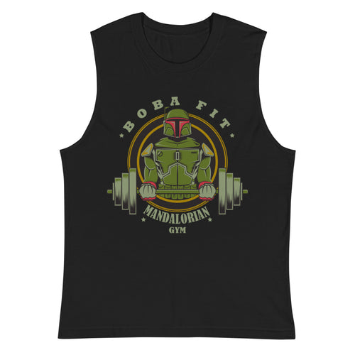 Boba Fett Mandalorian Gym en playera sin mangas de gym Gymbros — plano del producto