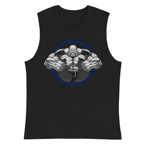 Bodybuilder Muscle Flex Emblem en playera sin mangas de gym Gymbros — plano del producto