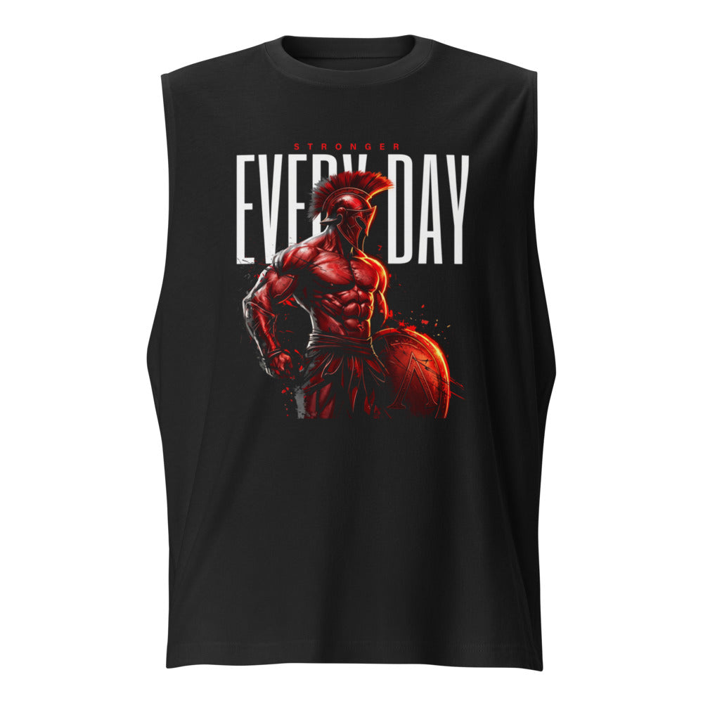 Spartan Strength en playera sin mangas de gym Gymbros — diseño al frente