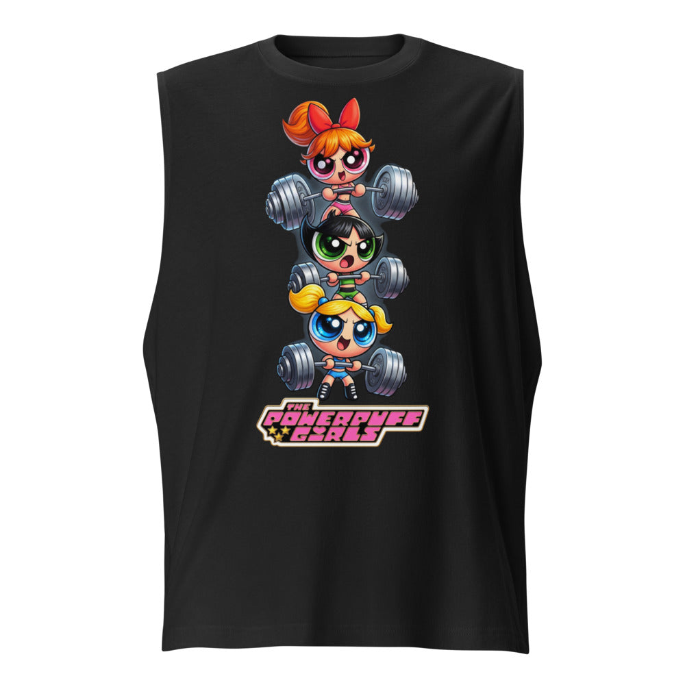 Sugar Spice Power en playera sin mangas de gym Gymbros — diseño al frente