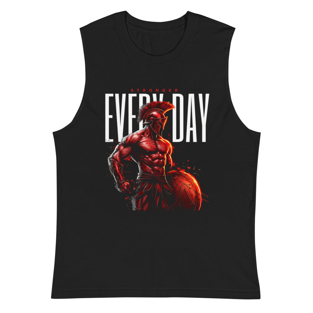 Spartan Strength en playera sin mangas de gym Gymbros — vista plana del diseño