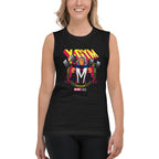 Metal Master Squad en playera sin mangas de gym Gymbros — modelo femenina usándola