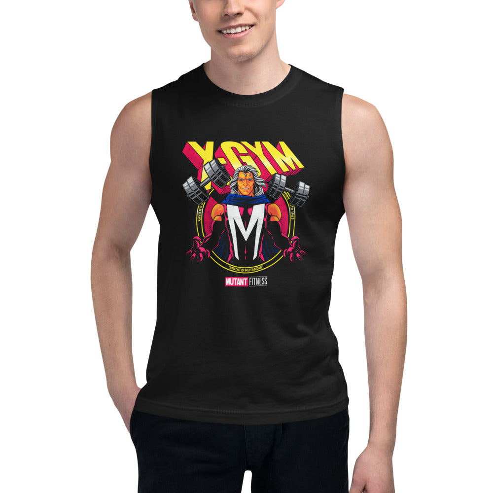 Metal Master Squad en playera sin mangas de gym Gymbros — modelo masculino usándola
