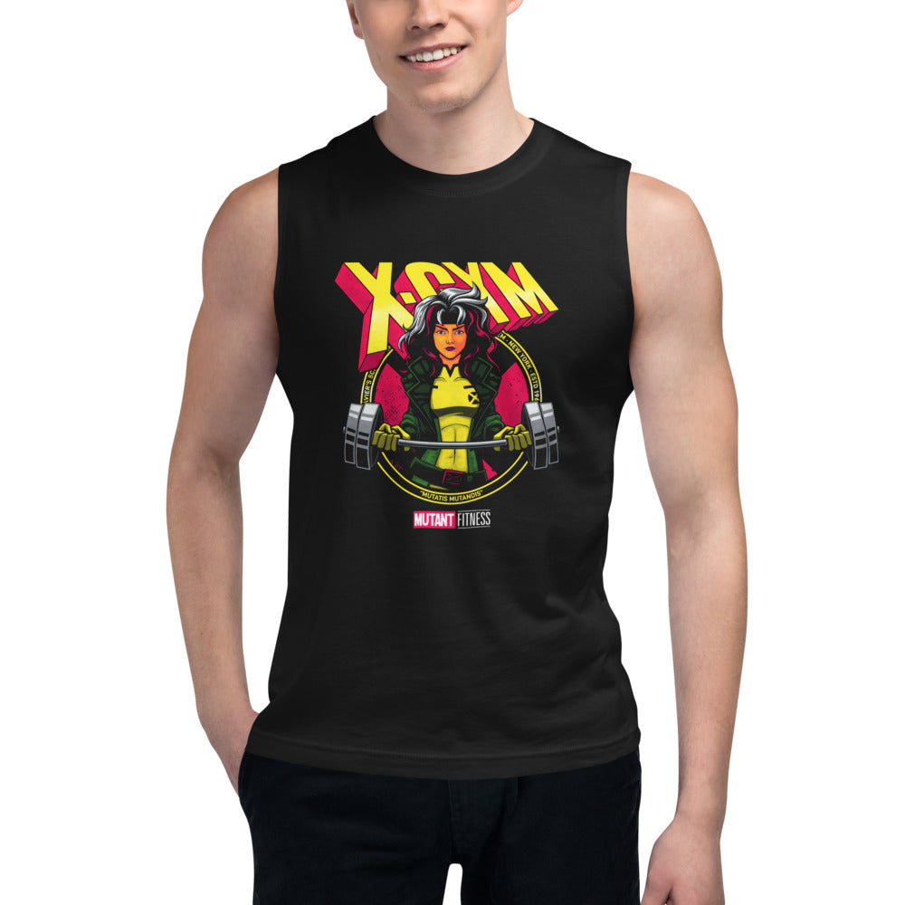 Rebel Squad en playera sin mangas de gym Gymbros — modelo masculino usándola