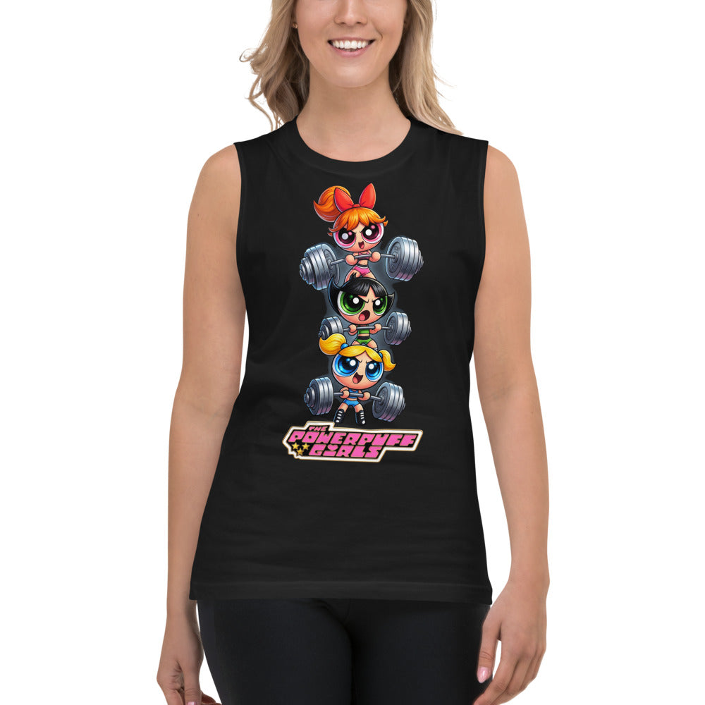 Sugar Spice Power en playera sin mangas de gym Gymbros — modelo femenina usándola