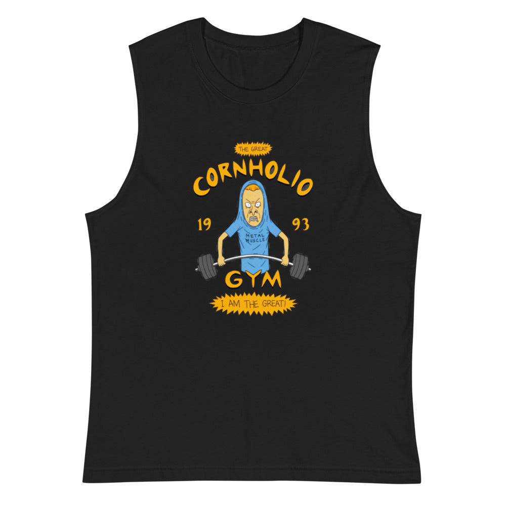 I Am Gym Legend en playera sin mangas de gym Gymbros — vista plana del diseño