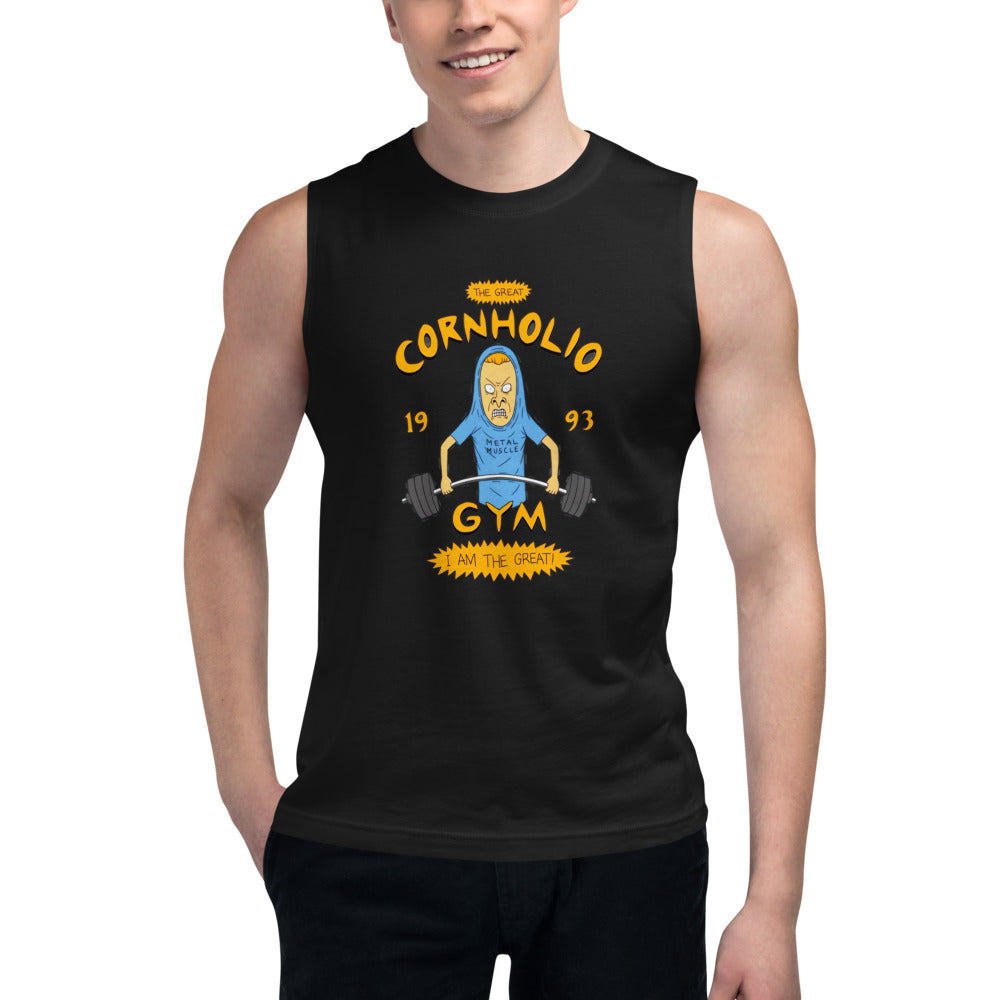 I Am Gym Legend en playera sin mangas de gym Gymbros — modelo masculino usándola
