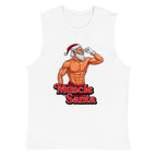 Flex Mode Santa en playera sin mangas de gym Gymbros — vista plana del diseño