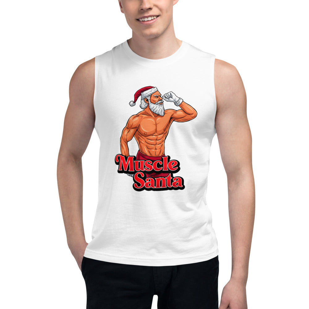 Flex Mode Santa en playera sin mangas de gym Gymbros — modelo masculino usándola