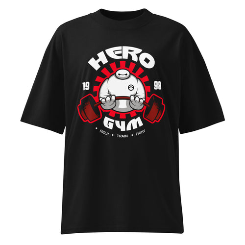 Baymax Hero Gym Big Hero 6 en playera oversize de gym Gymbros — diseño al frente