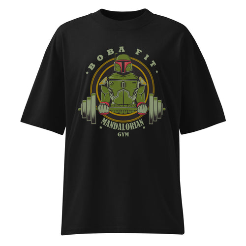 Boba Fett Mandalorian Gym en playera oversize de gym Gymbros — diseño al frente