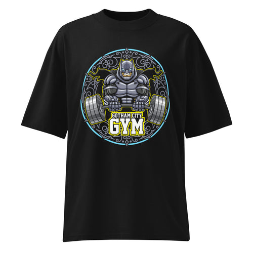 Batman Gotham City Gym en playera oversize de gym Gymbros — diseño al frente