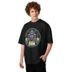 Batman Gotham City Gym en playera oversize de gym Gymbros — en modelo masculino