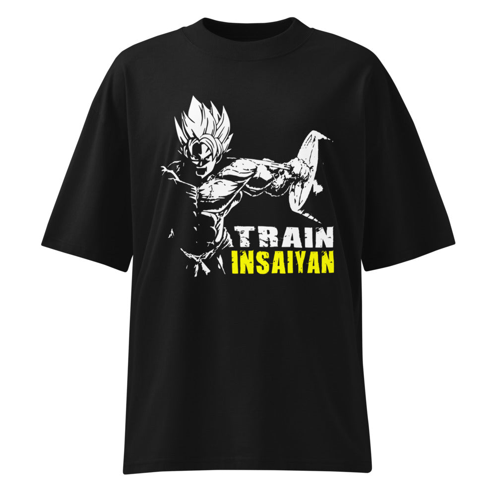 Goku Train Insaiyan Gym en playera oversize de gym Gymbros — diseño al frente