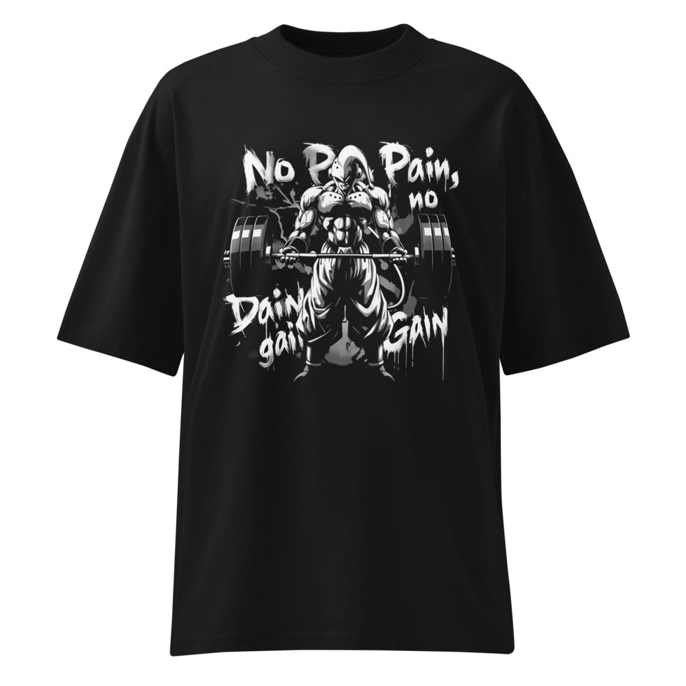 No Pain No Gain Gym en playera oversize de gym Gymbros — diseño al frente