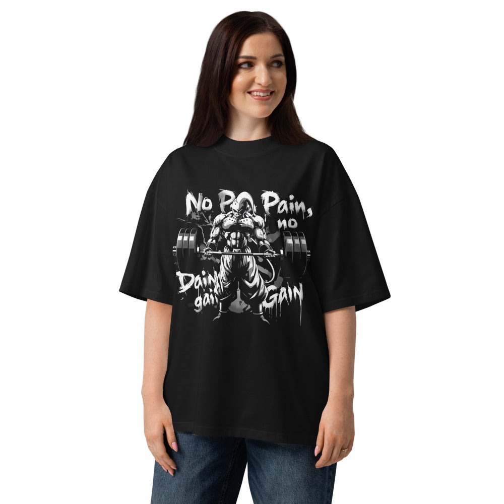 No Pain No Gain Gym en playera oversize de gym Gymbros — en modelo femenina