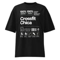 Crossfit Chica Nutrition Label en playera oversize de gym Gymbros — diseño al frente