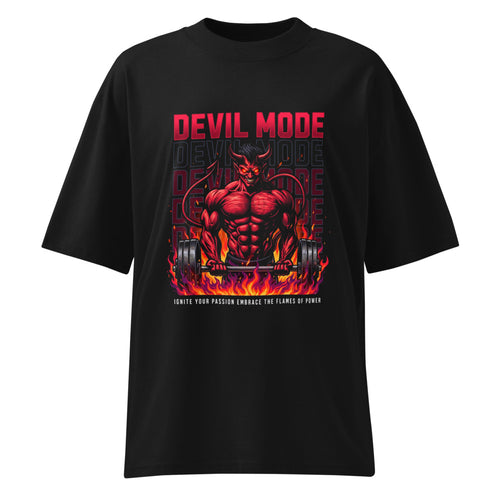 Devil Mode Gym Bodybuilder en playera oversize de gym Gymbros — diseño al frente