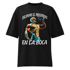 Escupeme El Preentreno En La Boca Calaca en playera oversize de gym Gymbros — diseño al frente