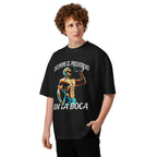 Escupeme El Preentreno En La Boca Calaca en playera oversize de gym Gymbros — en modelo masculino