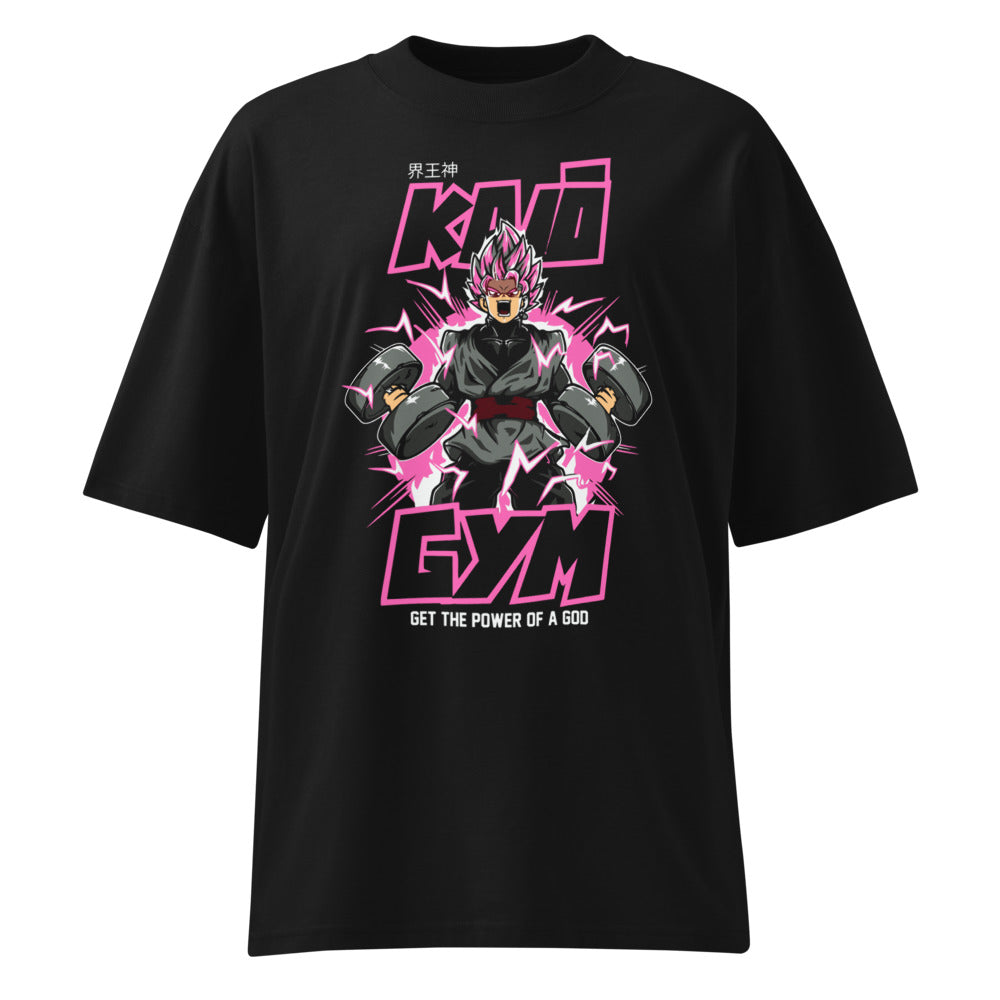 Goku Black Rose Kaio Gym en playera oversize de gym Gymbros — diseño al frente