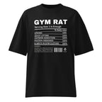 Gym Rat Nutrition Label en playera oversize de gym Gymbros — diseño al frente