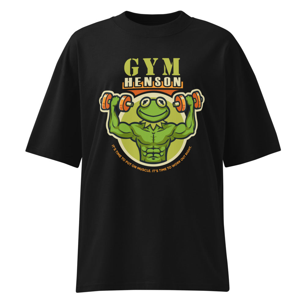 Kermit Henson Gym Muscle en playera oversize de gym Gymbros — diseño al frente