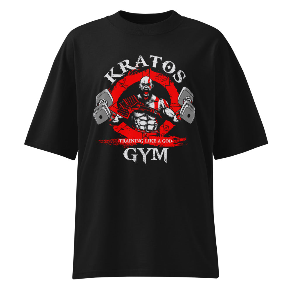 Kratos God Of War Gym Training en playera oversize de gym Gymbros — diseño al frente