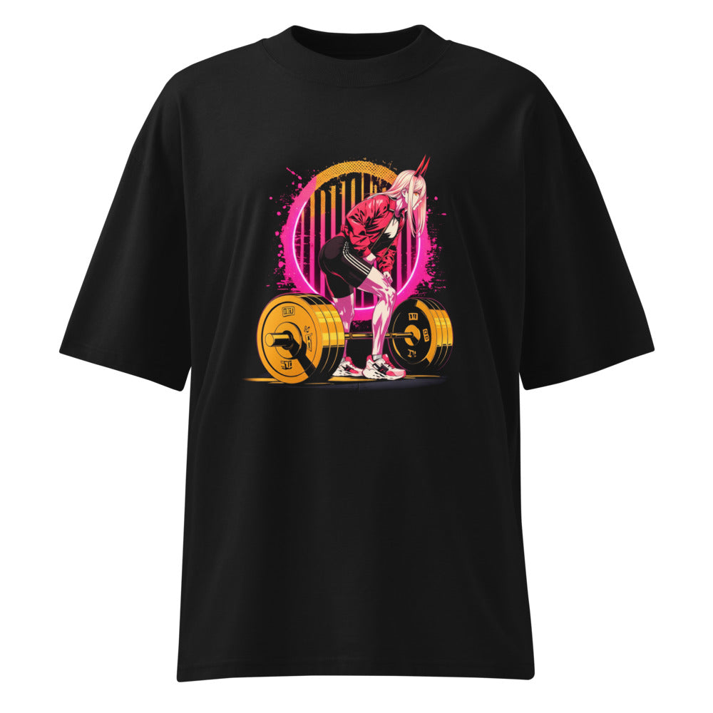 Oni Horn Anime Girl Deadlift Gym en playera oversize de gym Gymbros — diseño al frente