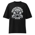 Shredder Gym Get Shredded en playera oversize de gym Gymbros — diseño al frente