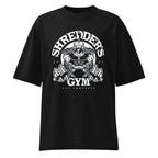 Shredder Gym Get Shredded en playera oversize de gym Gymbros — diseño al frente
