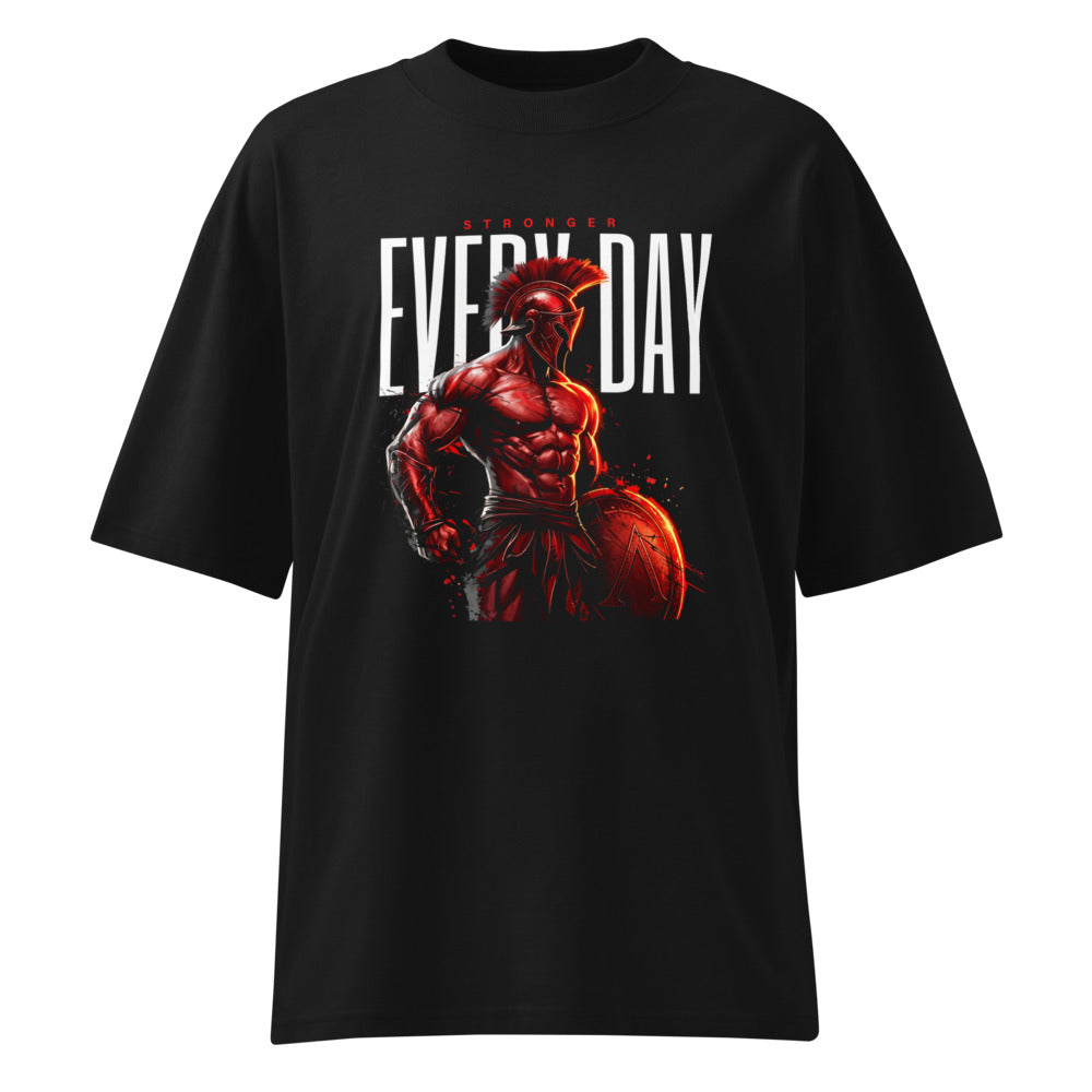 Spartan Strength en playera oversize de gym Gymbros — diseño al frente (vista fantasma)
