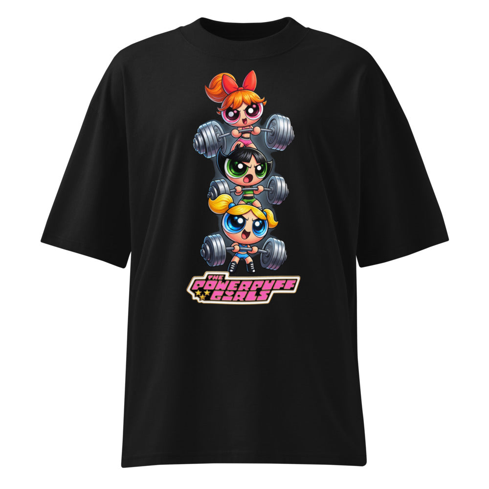Sugar Spice Power en playera oversize de gym Gymbros — diseño al frente (vista fantasma)