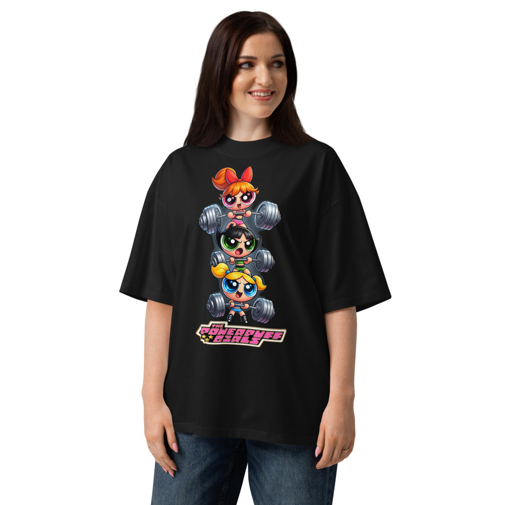Sugar Spice Power en playera oversize de gym Gymbros — modelo femenina usándola