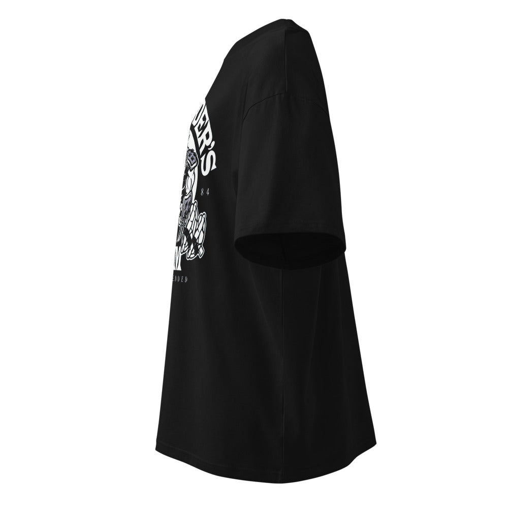 Shredder Gym Get Shredded en playera oversize de gym Gymbros — vista lateral