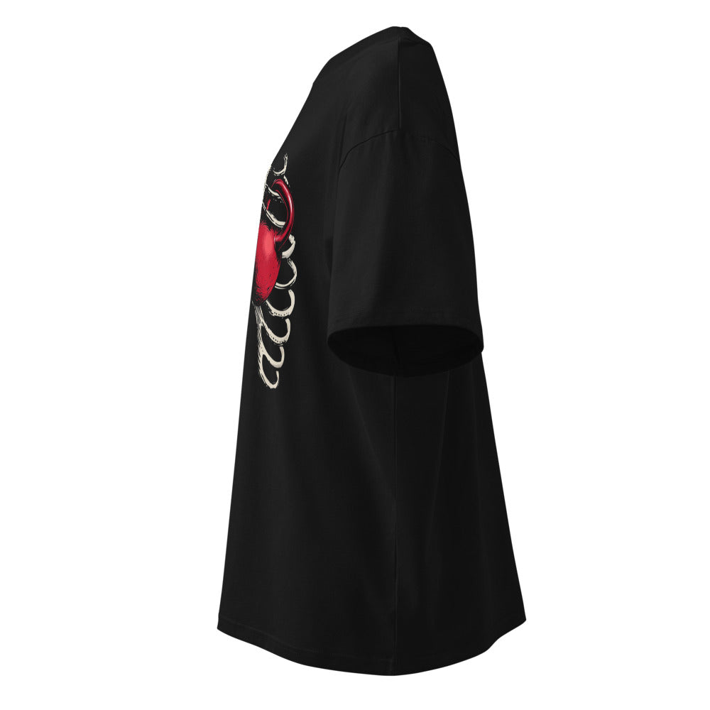 Ribcage Kettlebell en playera oversize de gym Gymbros — vista lateral (fantasma)