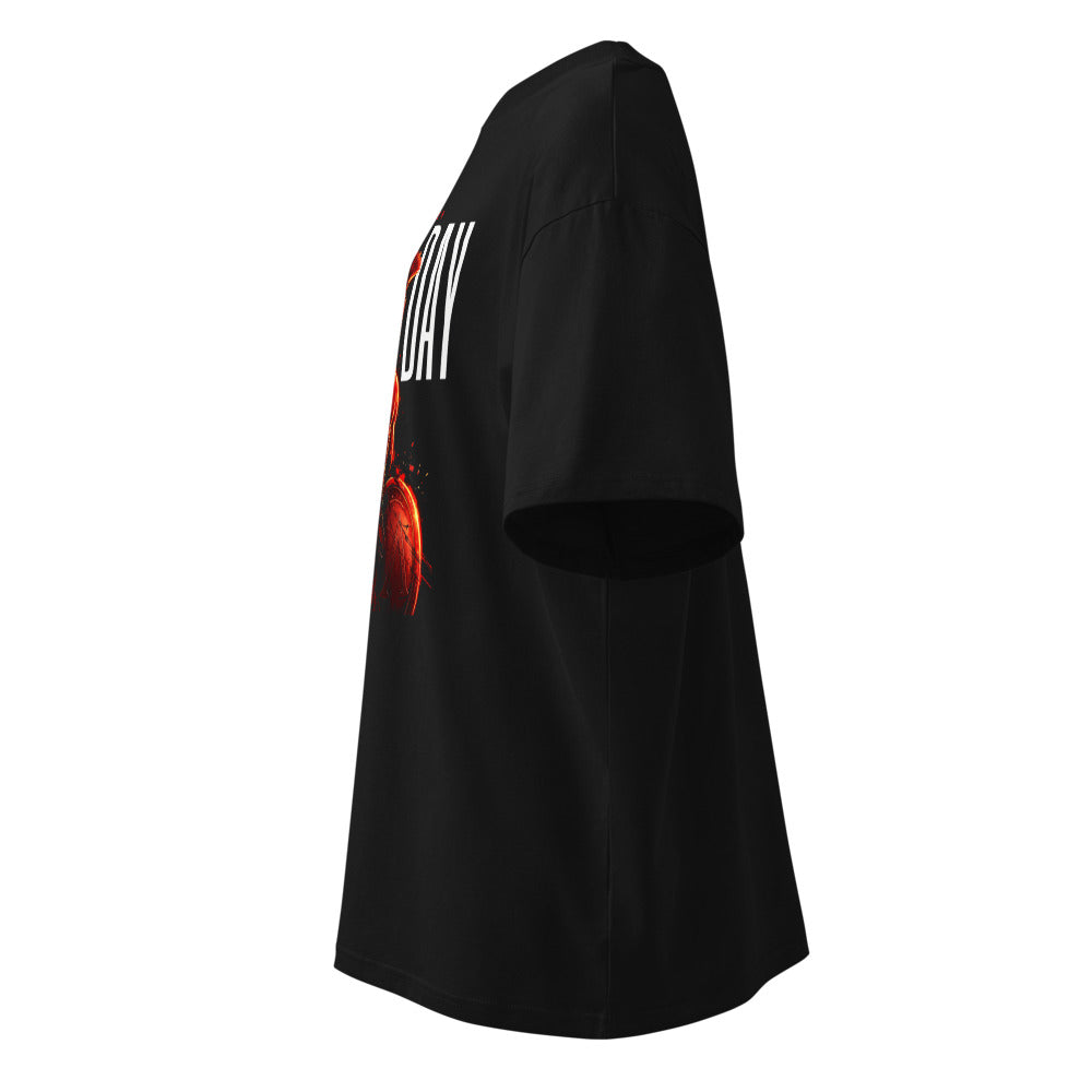 Spartan Strength en playera oversize de gym Gymbros — vista lateral (fantasma)