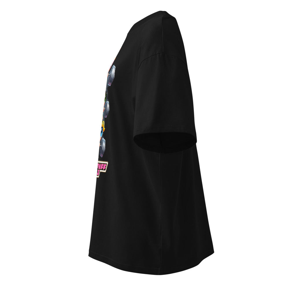 Sugar Spice Power en playera oversize de gym Gymbros — vista lateral (fantasma)