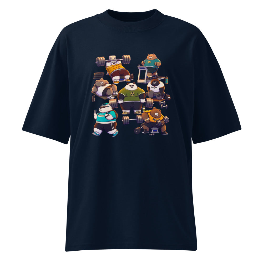 Gym Bears Club en playera oversize de gym Gymbros — diseño al frente (vista fantasma)