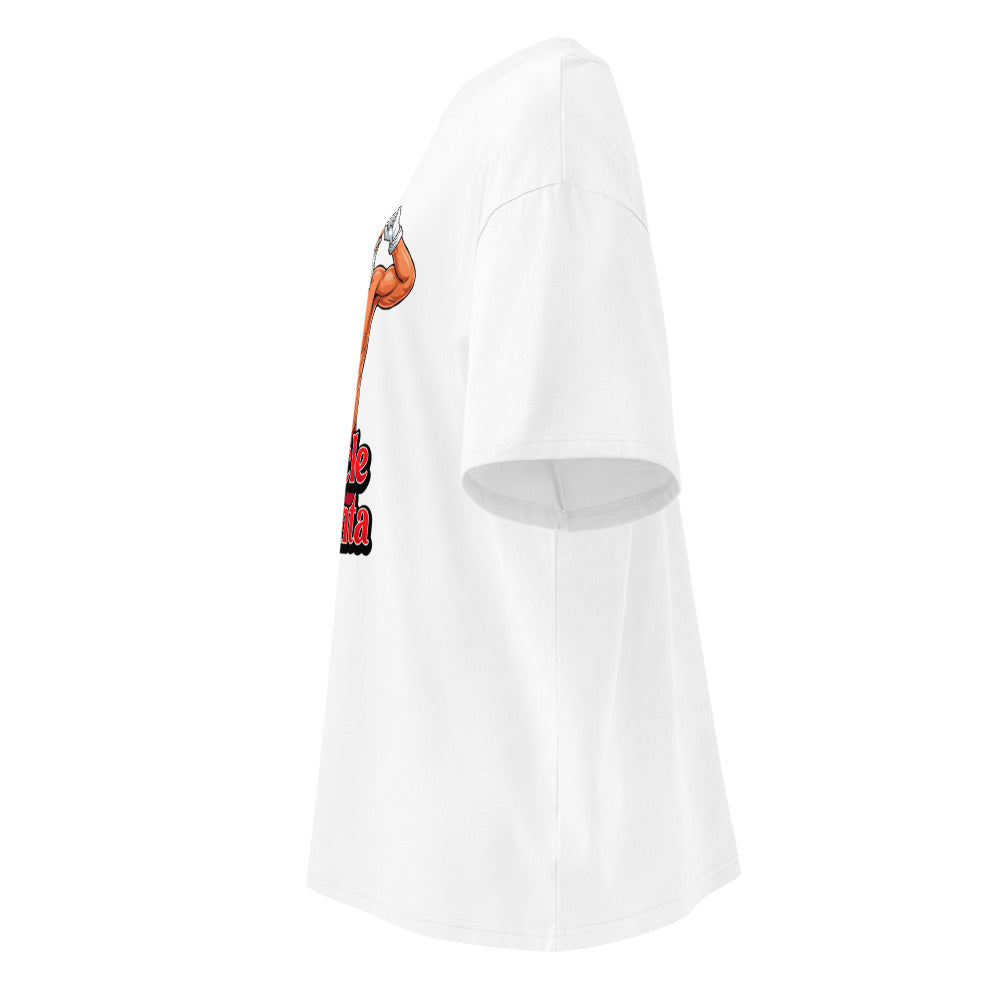 Flex Mode Santa en playera oversize de gym Gymbros — vista lateral (fantasma)