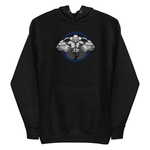 Bodybuilder Muscle Flex Emblem en hoodie de gym Gymbros — plano del producto
