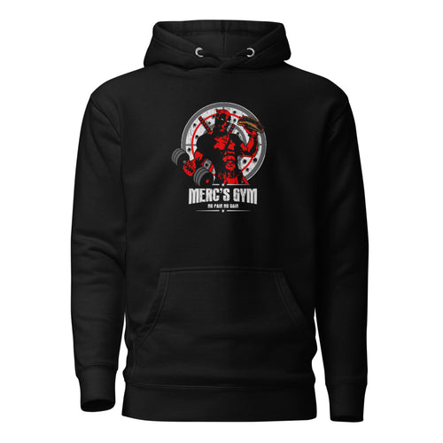 Deadpool Merc Gym No Pain No Gain en hoodie de gym Gymbros — diseño al frente