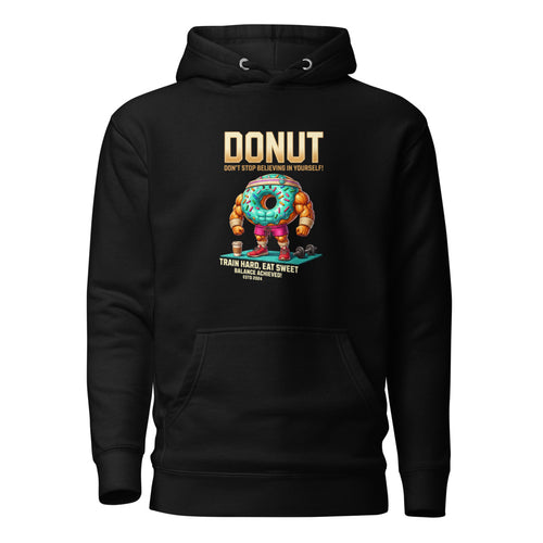 Donut Monster Train Hard Eat Sweet Gym en hoodie de gym Gymbros — diseño al frente