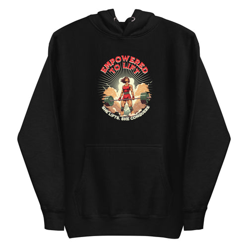 Empowered To Lift She Lifts She Conquers Gym en hoodie de gym Gymbros — plano del producto