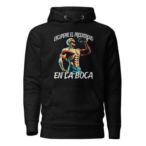 Escupeme El Preentreno En La Boca Calaca en hoodie de gym Gymbros — diseño al frente