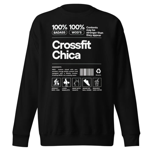 Crossfit Chica Nutrition Label en suéter de gym Gymbros — diseño al frente