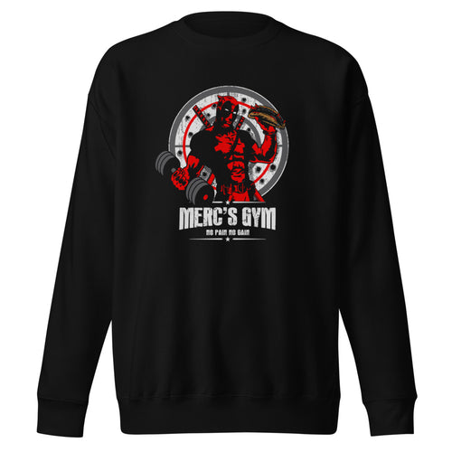 Deadpool Merc Gym No Pain No Gain en suéter de gym Gymbros — diseño al frente